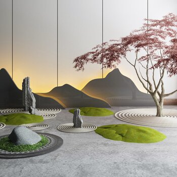 中式庭院假山枯山水3d模型