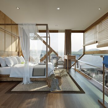 新中式民宿客房3d模型