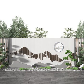新中式景观墙3d模型