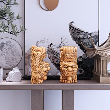 新中式狮子戏珠雕塑3d模型
