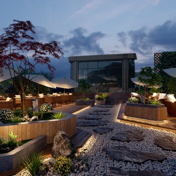 新中式屋顶花园3d模型