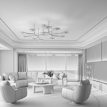朴悦设计 现代轻奢客厅3d模型