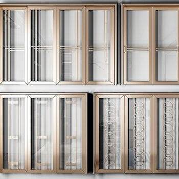 现代玫瑰金玻璃推拉门组合