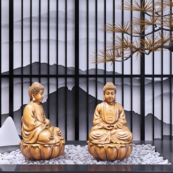 新中式佛祖半莲坐像雕塑装饰摆件
