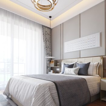 上海岳蒙设计 现代轻奢卧室3d模型