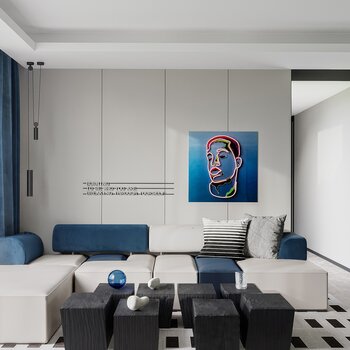 库玛设计 现代简约客厅3d模型