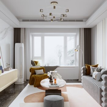 香港方黄设计 新疆河滩南样板房 现代客厅3d模型