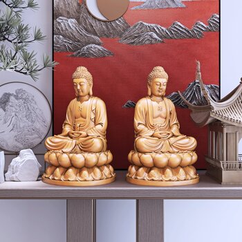 新中式阿弥陀佛如来坐像雕塑摆件3d模型
