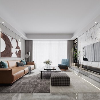 羽果设计 现代轻奢客厅 3d模型