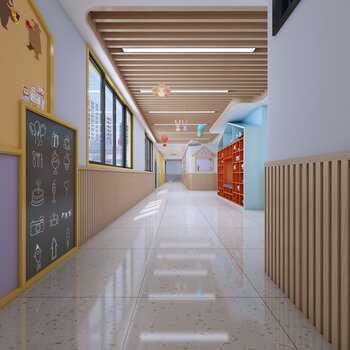 现代儿童教室走廊