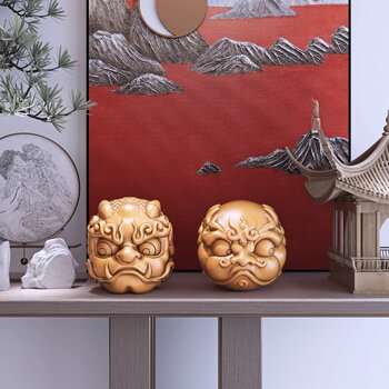 现代新中式祥瑞貔貅头像雕塑摆件