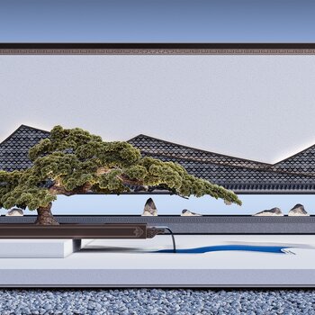 新中式松树枯山水假山造景 3d模型