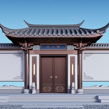 中式古建门头大门3d模型