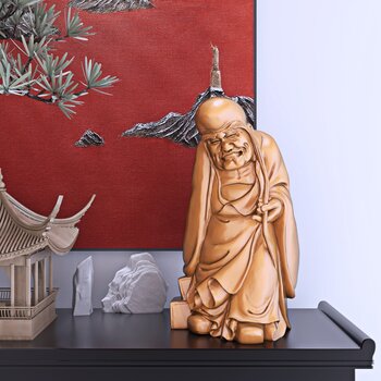 新中式长眉罗汉佛像雕塑艺术摆件