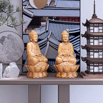新中式莲台如意佛坐像雕塑装饰品摆件