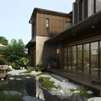 新中式别墅庭院景观3d模型