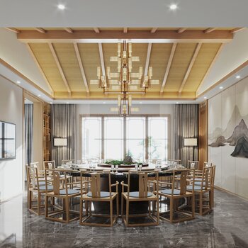 新中式餐厅包间3d模型