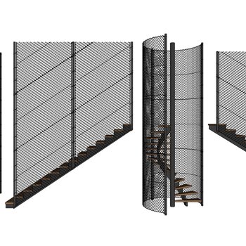 工业风铁艺楼梯护栏su模型