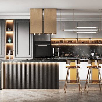 现代开放式厨房3d模型