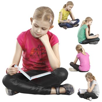 现代坐着读书的小女孩