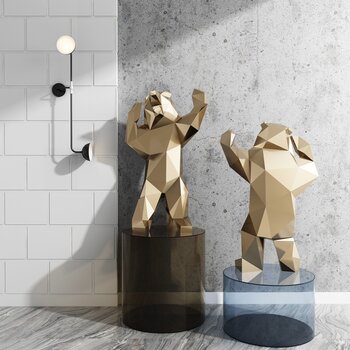 现代熊抽象雕塑壁灯组合3d模型