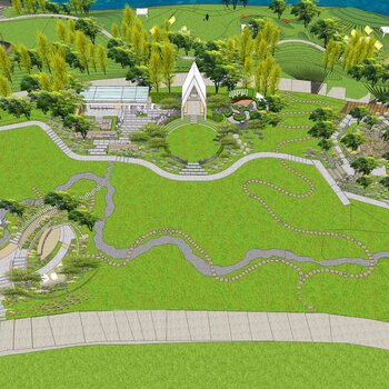 现代风格麓客岛生态公园雨水花园景观su模型