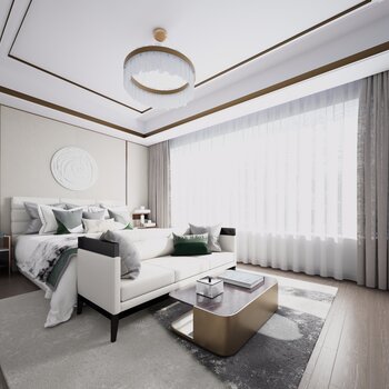 上海大研建筑设计 现代新中式卧室 3d模型