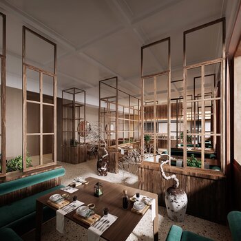 新中式侘寂餐厅3d模型