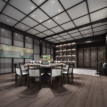 创时空  新中式会所餐厅 3d模型