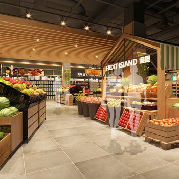  现代超市 零售空间 蔬果货架 3d模型