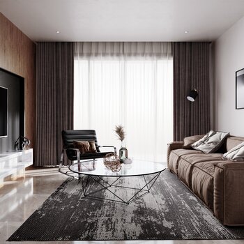 现代公寓极简客厅3d模型