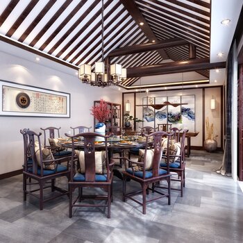 新中式餐厅茶室 3d模型
