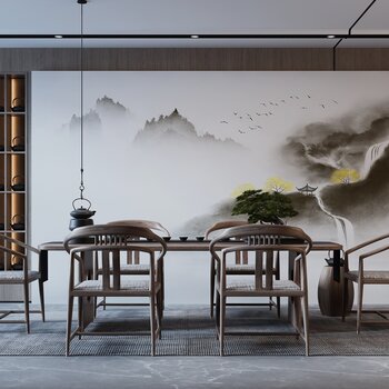 新中式茶室su模型