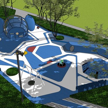 现代小象儿童滑梯公园su模型下载