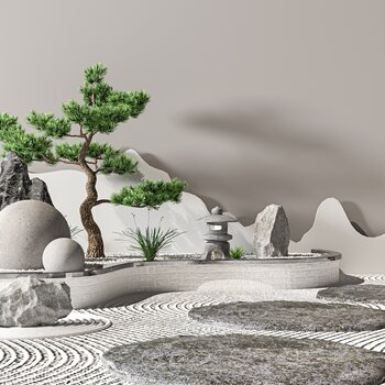 新中式假山石头景观园艺小品3d模型
