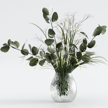 现代玻璃花瓶插花 3d模型
