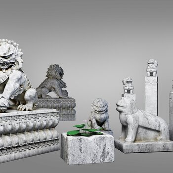 新中式石狮子雕塑陈设