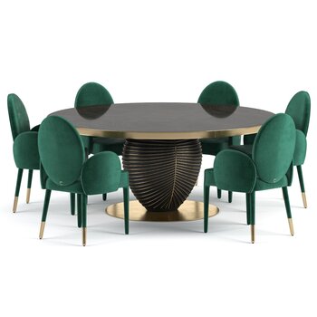 现代绒布圆形餐桌椅3d模型