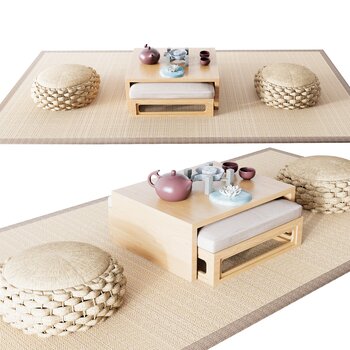 日式榻榻米茶桌凳3d模型