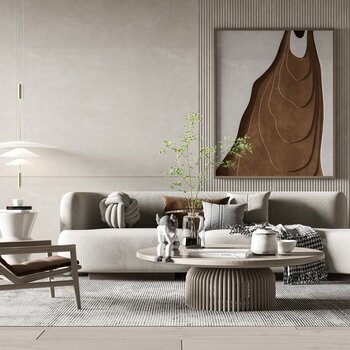 现代侘寂沙发茶几组合3d模型