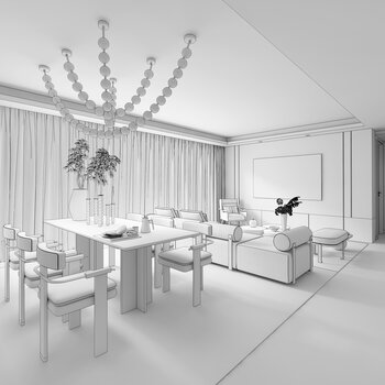 璞辉设计 新中式客餐厅 3d模型