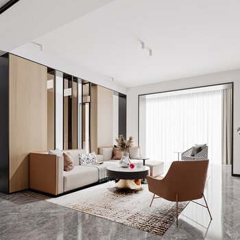 山禾设计 现代轻奢客厅3d模型