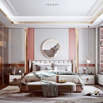 新中式轻奢卧室3d模型