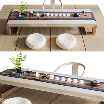 日式餐桌椅组合3d模型