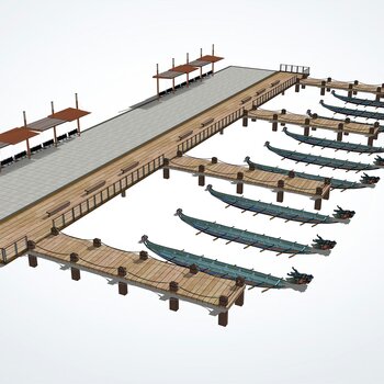现代龙舟游船码头su模型