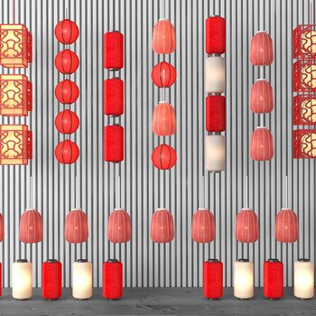 中式红灯笼吊灯3d模型