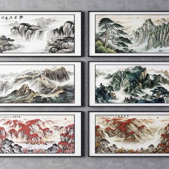新中式山水装饰画3d模型