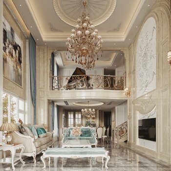 法式别墅客厅餐厅3d模型