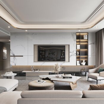 现代轻奢客厅3d模型
