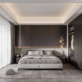 现代轻奢黑白灰卧室 3d模型